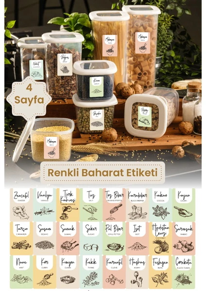 4 Adet Renkli Baharat Etiketi