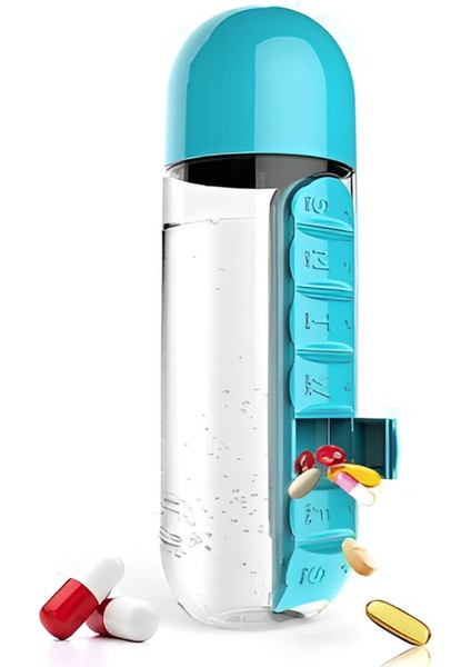 Vitamin Ilaç Saklama Su Şişesi 600 ml Sızdırmaz Kapak Bardak Suluk Düzenleyici Hap Kutulu Matara