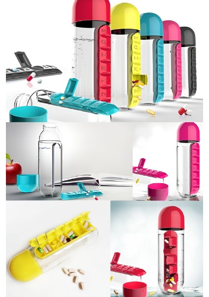 Vitamin Ilaç Saklama Su Şişesi 600 ml Sızdırmaz Kapak Bardak Suluk Düzenleyici Hap Kutulu Matara fırsatları