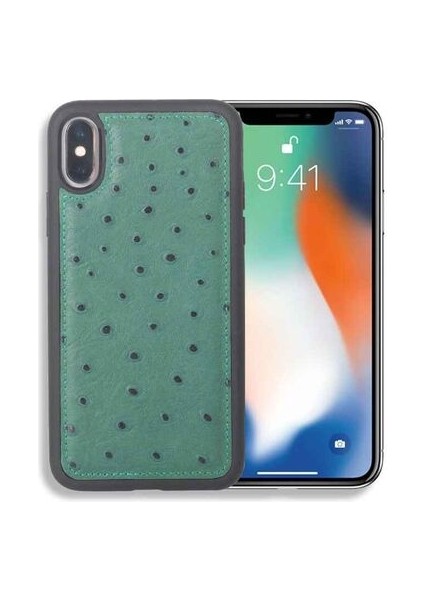 Yeşil Deve Kuşu Model Deri iPhone x / Xs Kılıfı