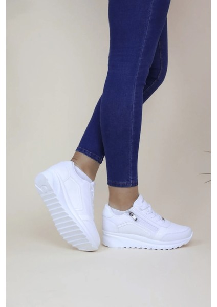 1662 Anatomik Tabanlı Fermuarlı Bayan Sneakers Ayakkabı - NKT01662-BEYAZ-39 fiyatları
