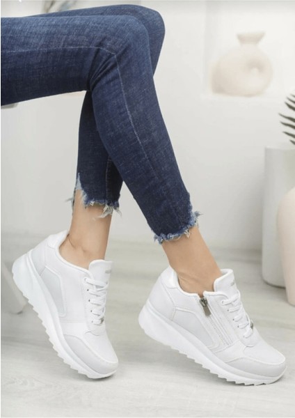 1662 Anatomik Tabanlı Fermuarlı Bayan Sneakers Ayakkabı - NKT01662-BEYAZ-39 modelleri