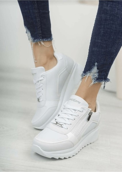 1662 Anatomik Tabanlı Fermuarlı Bayan Sneakers Ayakkabı - NKT01662-BEYAZ-39 fırsatları