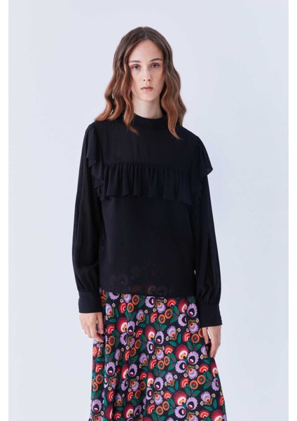 Volanlı Bluz Siyah K2233001_001