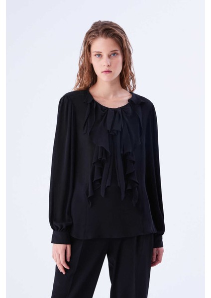 Volanlı Ipek Bluz Siyah K2213059_001