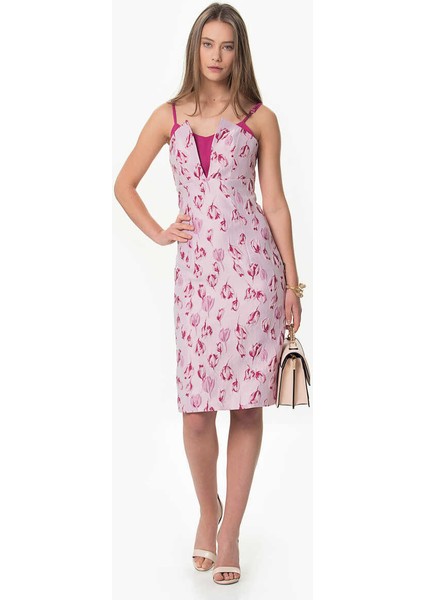 Çiçek Desenli Midi Elbise Pembe Y1611093_038 fırsatları
