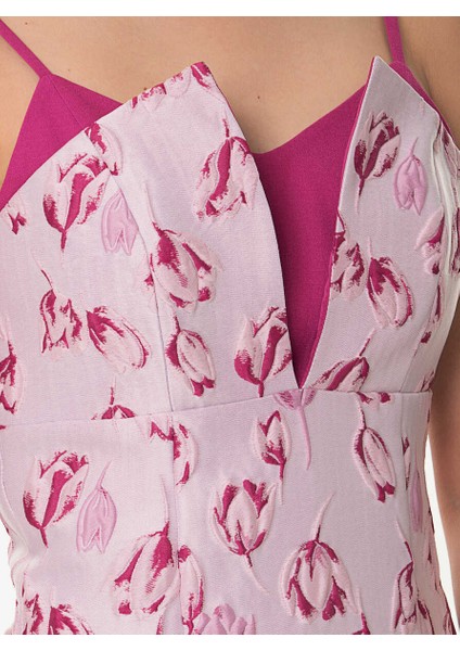 Çiçek Desenli Midi Elbise Pembe Y1611093_038