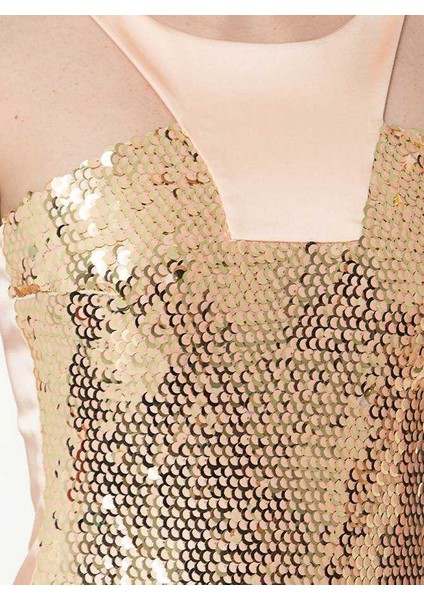 Payetli Yaka Detaylı Mini Gold Abiye Elbise Gold Y1611067_076