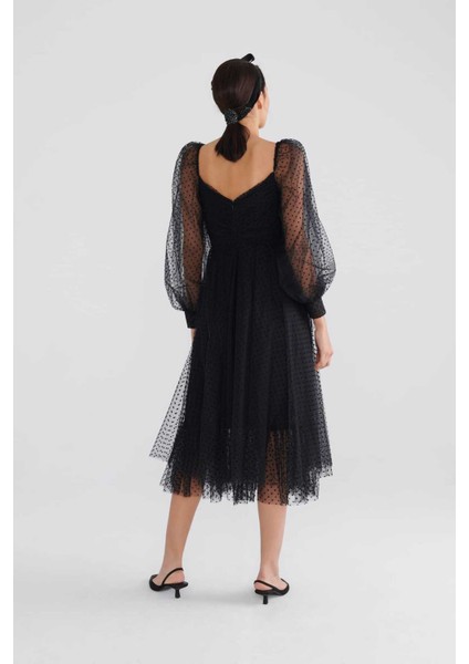 Puantiyeli Transparan Abiye Elbise Siyah K2311302_001 fiyatları