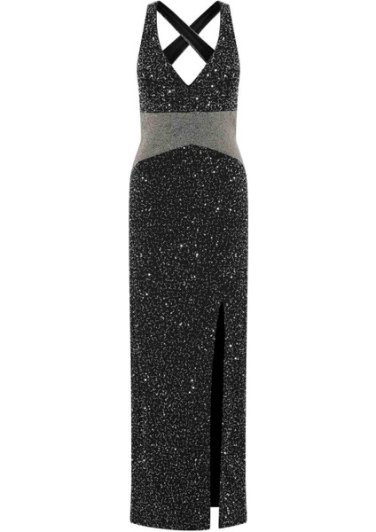 Pul Detaylı Abiye Elbise Siyah K2269303_001