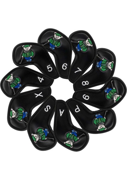 10X Golf Demir Headcover Golf Kama Kapakları Set Açık Hava Spor Su Geçirmez 4-9, P, S, A, x Pu Nakamlı Erkekler Hediye Kulübü Kafa Kafa Kafa Koruyucusu, Siyah (Yurt Dışından)