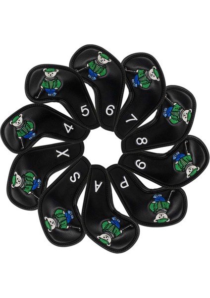 10X Golf Demir Headcover Golf Kama Kapakları Set Açık Hava Spor Su Geçirmez 4-9, P, S, A, x Pu Nakamlı Erkekler Hediye Kulübü Kafa Kafa Kafa Koruyucusu, Siyah (Yurt Dışından) modelleri