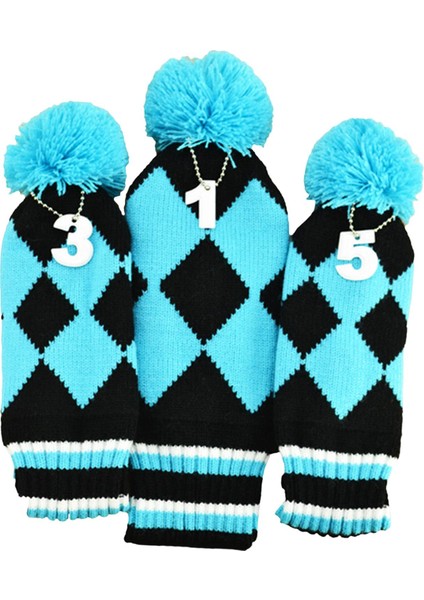 3pcs Örme Golf Kulübü Kafa Örtüsü El Yapımı Manşon Için El Yapımı Kılıf Sürücüsü Fairway Mavi (Yurt Dışından)
