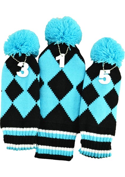 3pcs Örme Golf Kulübü Kafa Örtüsü El Yapımı Manşon Için El Yapımı Kılıf Sürücüsü Fairway Mavi (Yurt Dışından) fiyatları