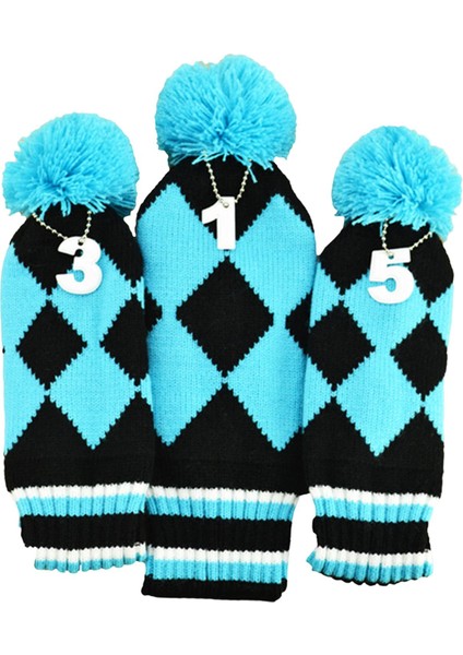 3pcs Örme Golf Kulübü Kafa Örtüsü El Yapımı Manşon Için El Yapımı Kılıf Sürücüsü Fairway Mavi (Yurt Dışından) indirimleri