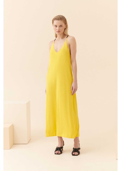 Askılı Uzun Elbise Sarı Y2271025_009