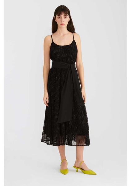 Kuşaklı Askılı Abiye Elbise Siyah Y2211528_001