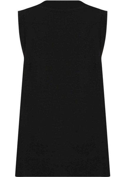 V Yaka Sıfır Kol Bluz Siyah K2213074_001