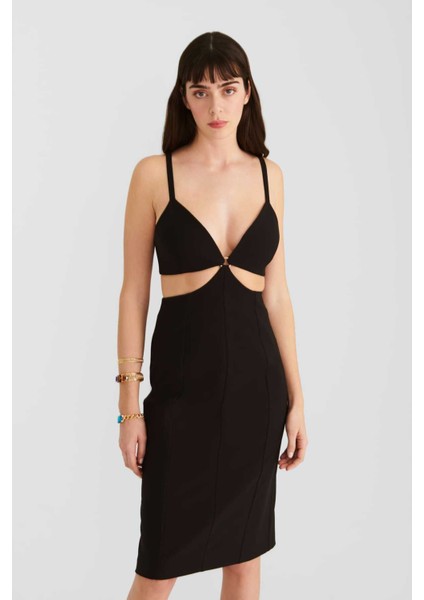 Askılı Dekolteli Abiye Elbise Siyah Y2211535_001