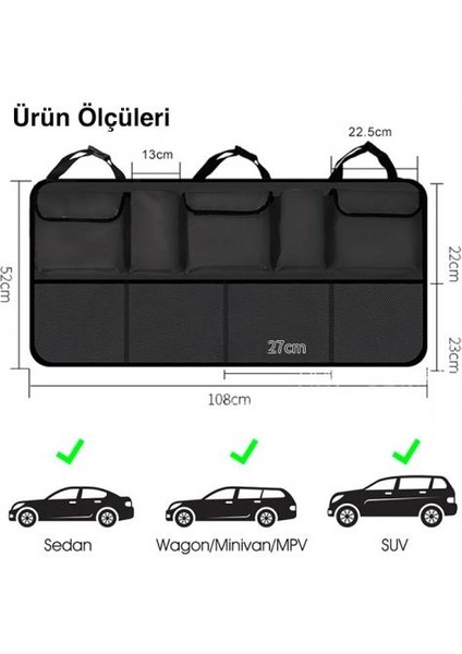 Oxford Su Geçirmez Özel Kumaş 8 Bölmeli Koltuk Arkası Bagaj Organizer Bagaj Düzenleme Çantası