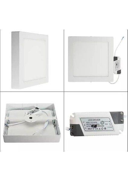 Beyaz Ledli 24 Watt Sıva Üstü LED Panel Tavan Armatürü Spot LED Lamba 30X30 Kare