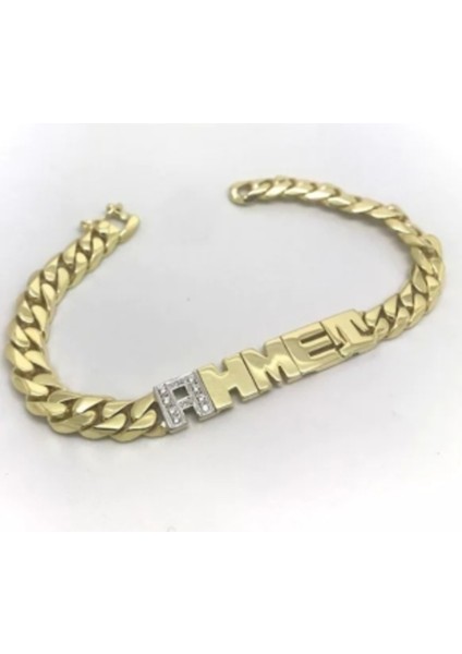 Kişiye Özel Ahmet Yazılı Oynak Isim Künye 925 Ayar Gümüş Sarı Renk Bileklik Beyaz,roze Seçeneği