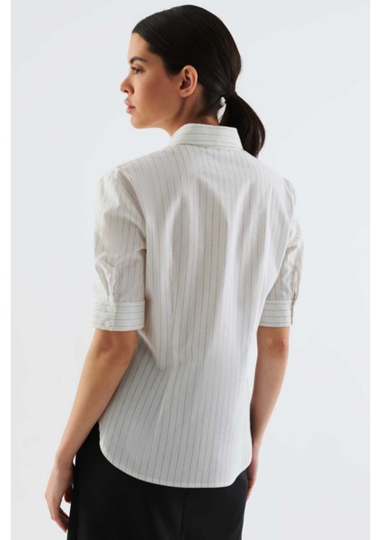 Çizgili Kısa Kollu Kadın Gömlek Kemik Y2213564_019 fiyatları