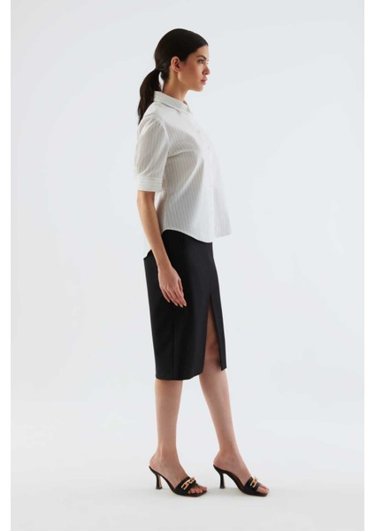 Çizgili Kısa Kollu Kadın Gömlek Kemik Y2213564_019 modelleri