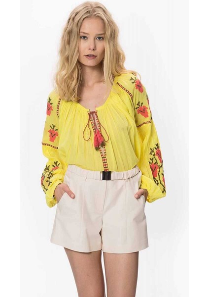 Kemerli Cep Detaaylı Şort Bej Y9912601_024