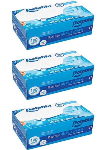 Tek Kullanımlık Lateks Mavi Pudrasız Nitril Muayne Eldiveni Medium Orta Boy - 100'LÜ 3 Paket