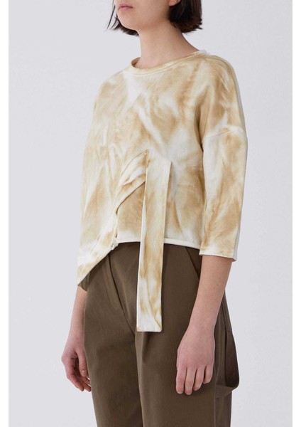 Truvakar Kol Ön Detaylı Batik Desen Kadın Sweatshirt Ekru Y2154915_049