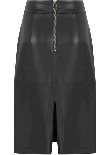 Tokalı Suni Deri Midi Etek Siyah K2315027_001