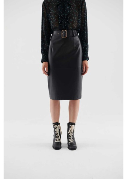 Tokalı Suni Deri Midi Etek Siyah K2315027_001 modelleri