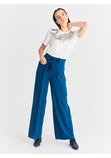 Belden Bağlamalı Kadın Pantolon Petrol K2012051_010 fırsatları