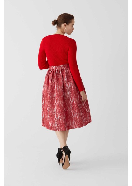 Desenli Kabarık Etek Kırmızı-Beyaz K2015072_129 fırsatları