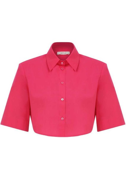 Crop Poplin Kadın Gömlek Fuşya Y2313538_003