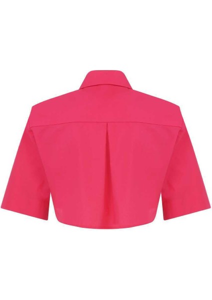Crop Poplin Kadın Gömlek Fuşya Y2313538_003