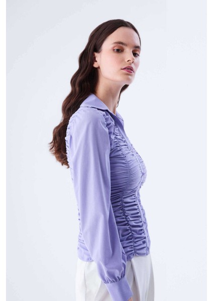 Büzgü Detaylı Kadın Gömlek Lila K2113538_017