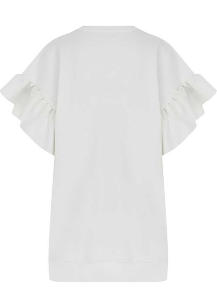 Kısa Kollu Pileli Kadın Sweatshirt Ekru Y2254213_049