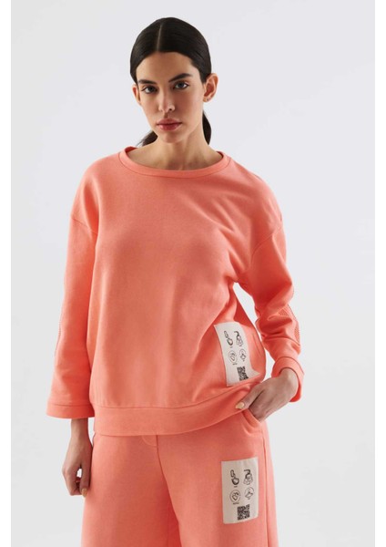 Işlemeli Kadın Sweatshirt Somon Y2254215_020