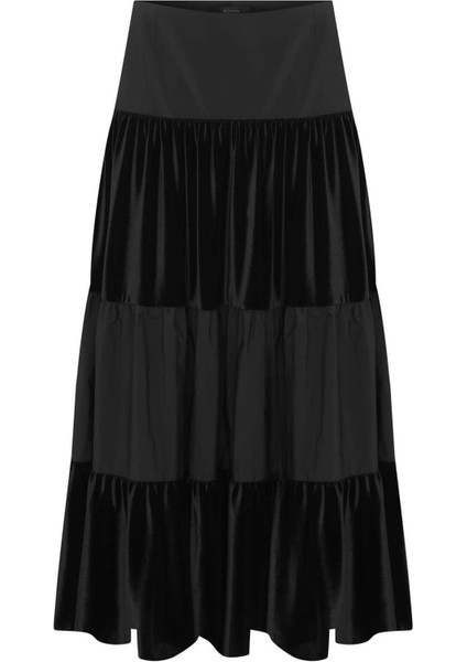 Kadife ve Tafta Maxı Boy Büzgülü Etek Siyah k2335006_001 fırsatları