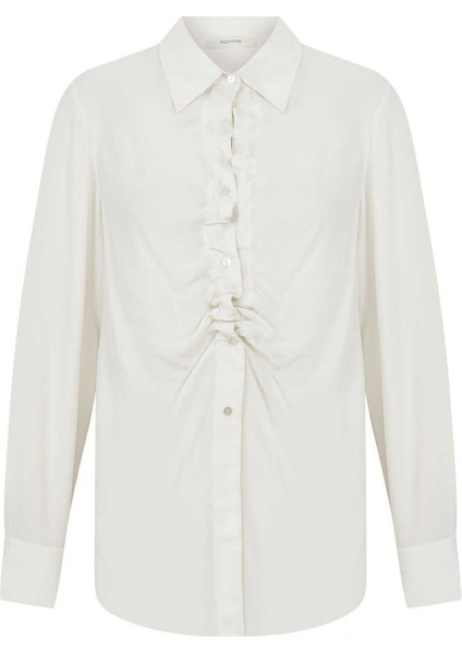 Yakası Büzgülü Kadın Gömlek Kemik K2313585_019