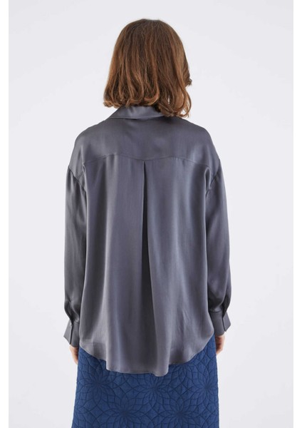 %100 İpek Yaka Detaylı Gömlek Antrasit K2213557_046 fiyatları
