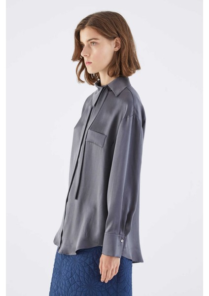 %100 İpek Yaka Detaylı Gömlek Antrasit K2213557_046 modelleri