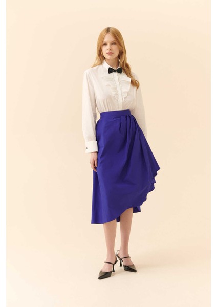 Drapeli Tafta Midi Etek Saks Y2315062_021