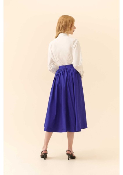 Drapeli Tafta Midi Etek Saks Y2315062_021