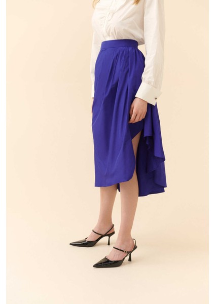 Drapeli Tafta Midi Etek Saks Y2315062_021