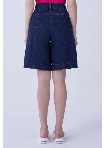 Cep Detaylı Denim Kadın Bermuda Lacivert Y2153905_015