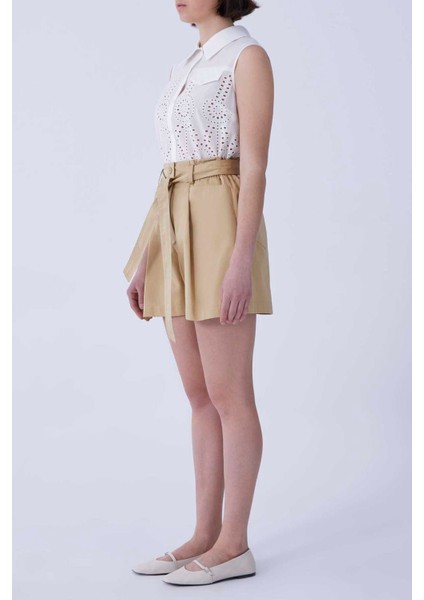 Kuşaklı Mini Kadın Şort Camel Y2112633_035 modelleri