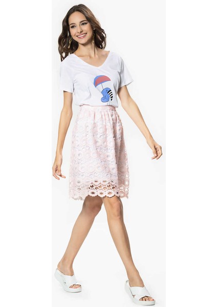 Dantel Detaylı Etek Pudra Y1615001_055